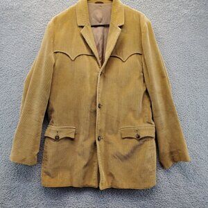 Vtg Pioneer Wear Corduroy Blazer Grampcore Jacket 42L Brown Gold Western
